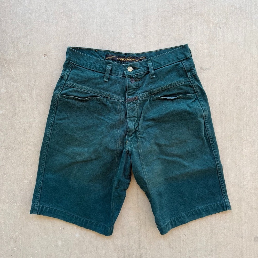 Girbaud Shorts Mens Dark Green Denim Jean Shorts Vintage Streetwear Baggy Skater